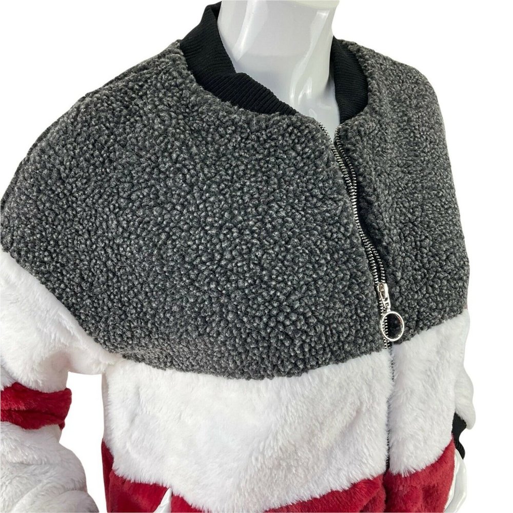 Revolve Super Down Coat Womens Juniors Sz S Faux Fur & Shearling Striped $88 Nwt - Picture 2 of 7
